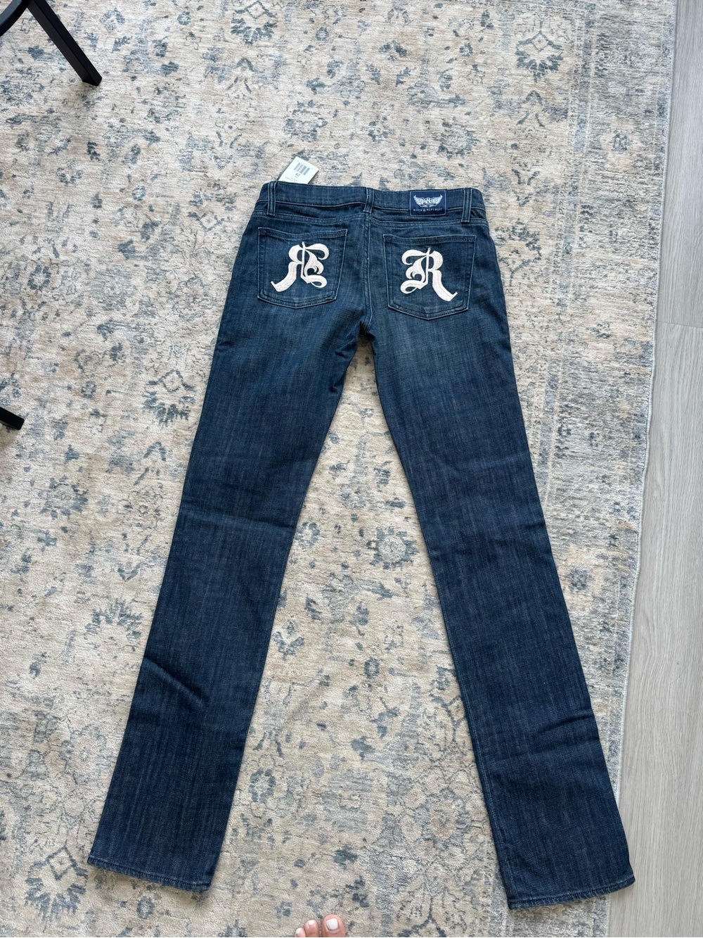 NWT Rock & Republic Stella Low Rise Straight Jeans Size 28 Gold Digger Blue Y2K